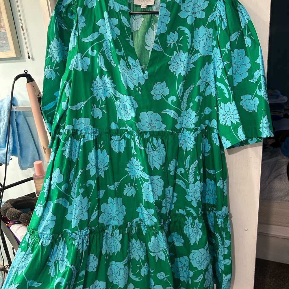 Sugarlips Green and Blue Floral Mini Dress